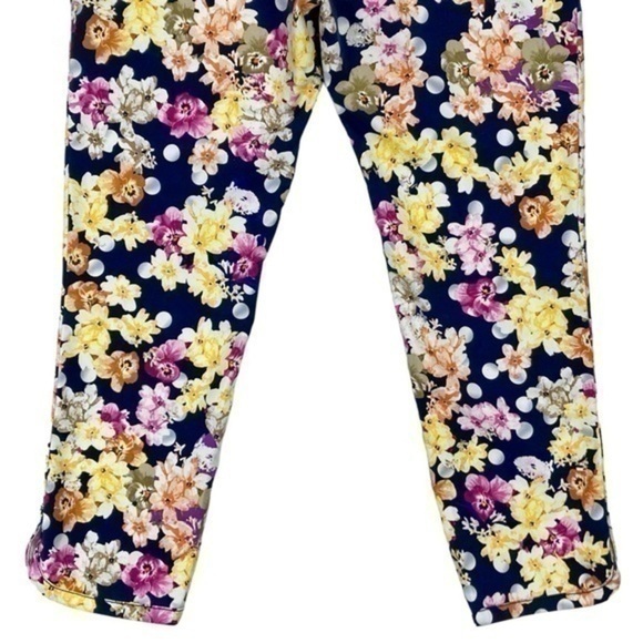 Anthropologie Cartonnier Pants Womens Sz 8 Navy Blue Floral Print Ankle Trousers - Picture 10 of 13